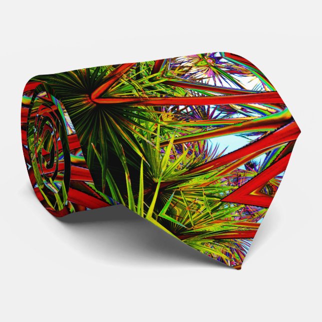 Vivid Tropical Exotic Modern Abstract Neck Tie (Rolled)