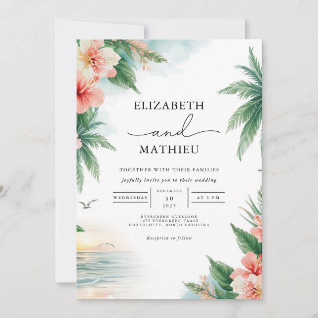 Vivid Tropical Foliage Arch Wedding Invitation (Front)