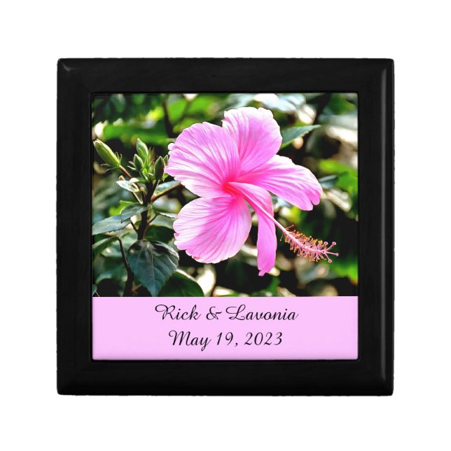 Vivid Tropical Pink Hibiscus Personalized Gift Box (Front)