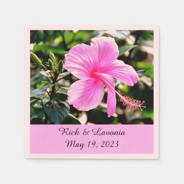 Vivid Tropical Pink Hibiscus Personalized Napkins (Front)