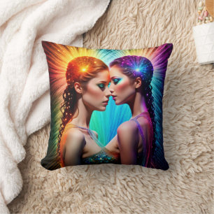 Vivid Twin Portrait With Dramatic Lighting Throw Pillow