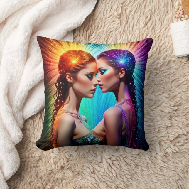 Vivid Twin Portrait With Dramatic Lighting Throw Pillow (Blanket)