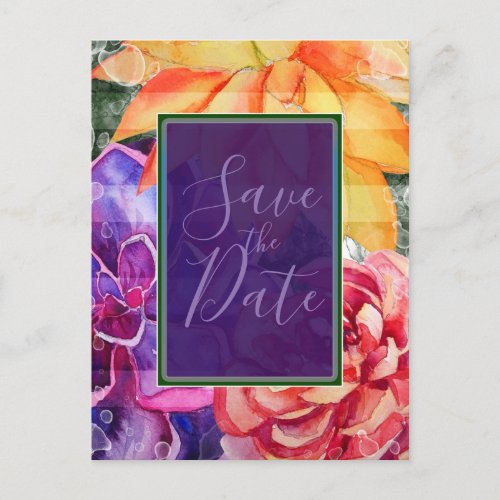 Vivid Vibrant Colorful Succulents Save the Date Announcement Postcard