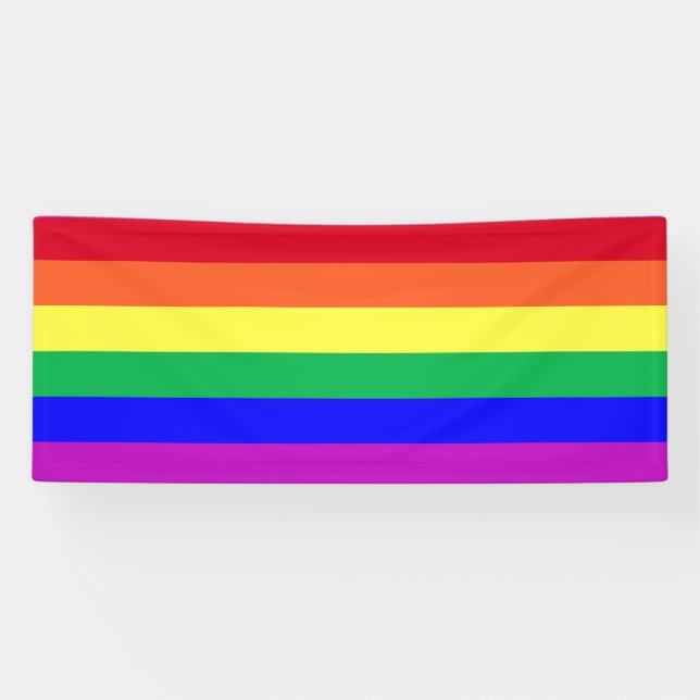 Vivid Vibrant Colors LGBTQ Classic Rainbow Stripes Banner (Horizontal)