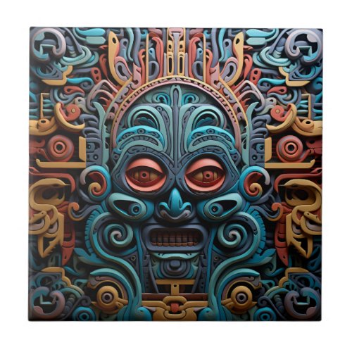 Vivid Vibrant Tribal 3D Paper Art style pattern  Ceramic Tile