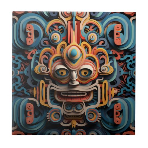 Vivid Vibrant Tribal 3D Paper Art style pattern  Ceramic Tile