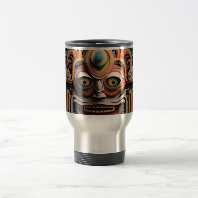 Vivid Vibrant Tribal 3D Paper Art style pattern  Travel Mug (Center)