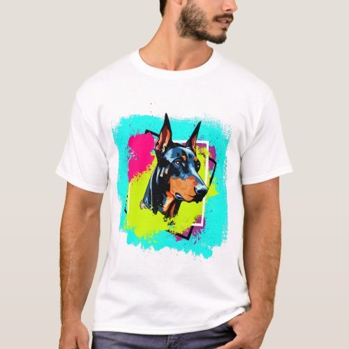 Vivid Vigilance Colorful Doberman Illustration T_Shirt