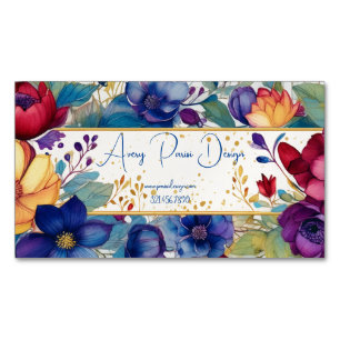 Vivid Vintage Watercolor Floral Business Card Magnet