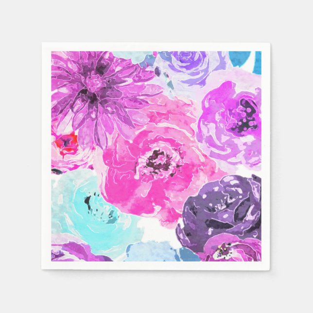 Vivid Violet Bold Floral Flowers Pink Purple Chic Napkins (Front)