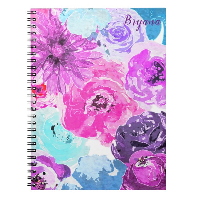 Vivid Violet Bold Floral Flowers Pink Purple Chic Notebook (Front)