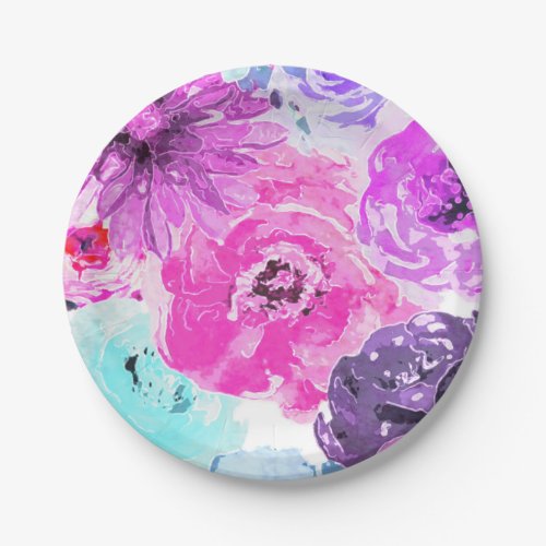 Vivid Violet Bold Floral Flowers Pink Purple Chic Paper Plates