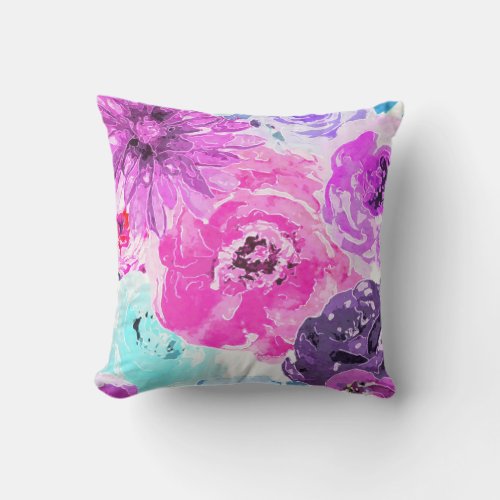 Vivid Violet Bold Floral Flowers Pink Purple Chic Throw Pillow