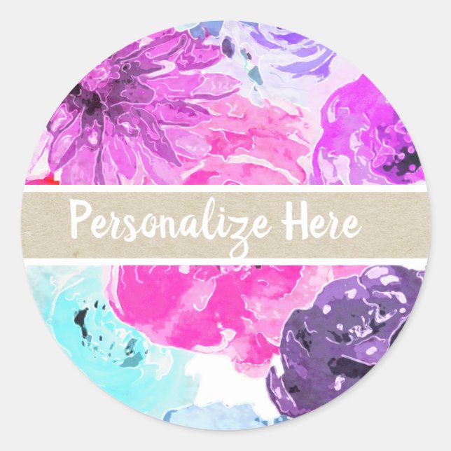 Vivid Violet Bold Floral Flowers Purple Chic Favor Classic Round Sticker (Front)