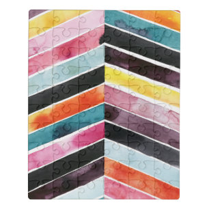 Vivid Watercolor Chevron I Jigsaw Puzzle
