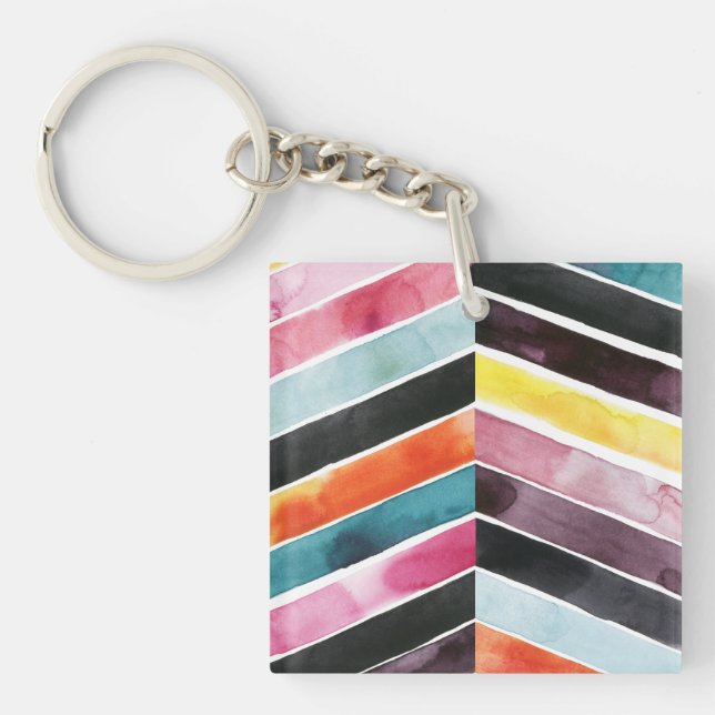 Vivid Watercolor Chevron I Keychain (Front)