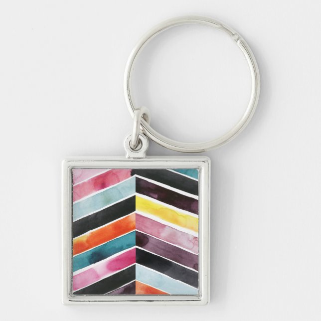 Vivid Watercolor Chevron I Keychain (Front)