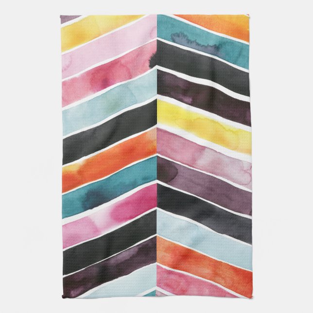Vivid Watercolor Chevron I Kitchen Towel (Vertical)