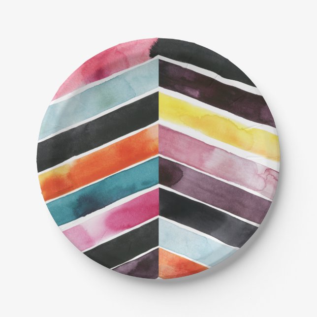 Vivid Watercolor Chevron I Paper Plates (Front)