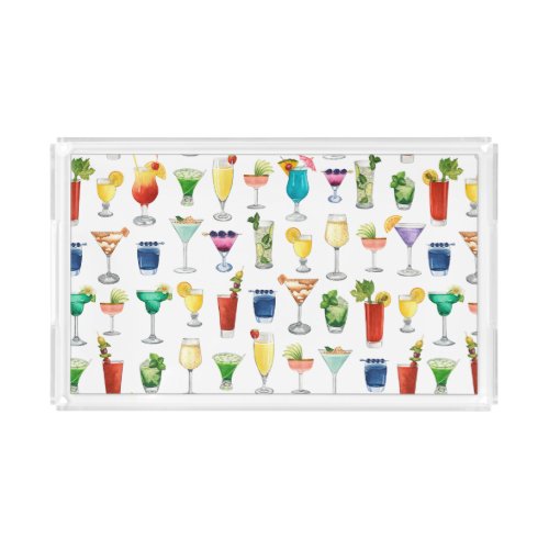 Vivid Watercolor Cocktail Pattern Tote Bag Acrylic Tray