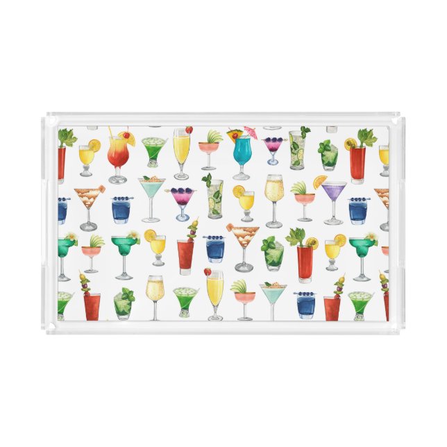 Vivid Watercolor Cocktail Pattern Tote Bag Acrylic Tray (Front)