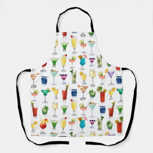 Vivid Watercolor Cocktail Pattern Tote Bag Apron