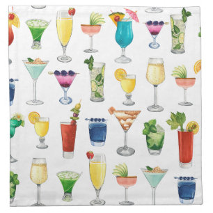 Vivid Watercolor Cocktail Pattern Tote Bag Cloth Napkin