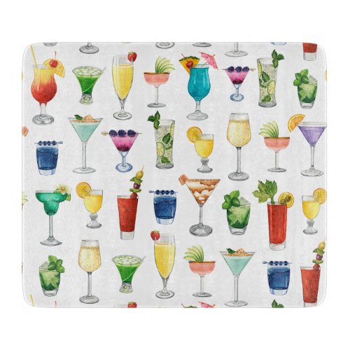 Vivid Watercolor Cocktail Pattern Tote Bag Cutting Board