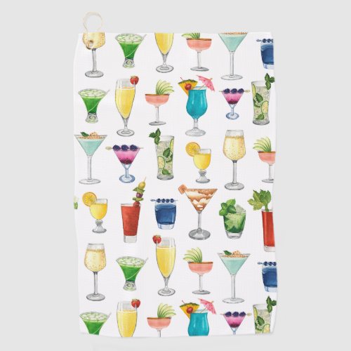 Vivid Watercolor Cocktail Pattern Tote Bag Golf Towel