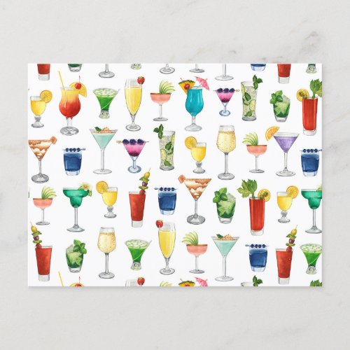 Vivid Watercolor Cocktail Pattern Tote Bag Holiday Postcard