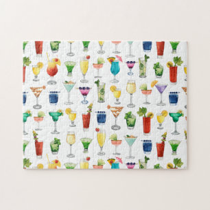 Vivid Watercolor Cocktail Pattern Tote Bag Jigsaw Puzzle