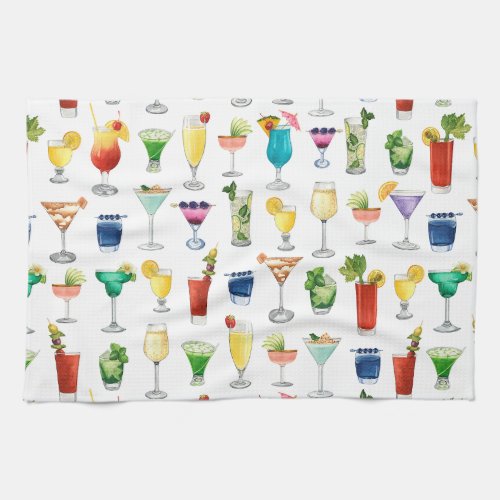 Vivid Watercolor Cocktail Pattern Tote Bag Kitchen Towel