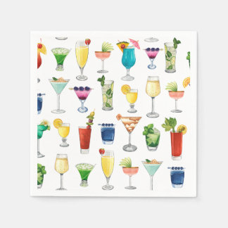 Vivid Watercolor Cocktail Pattern Tote Bag Napkins