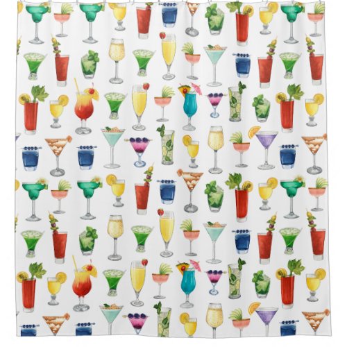 Vivid Watercolor Cocktail Pattern Tote Bag Shower Curtain