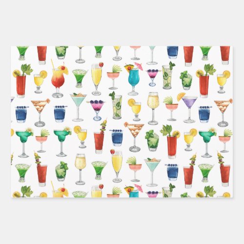 Vivid Watercolor Cocktail Pattern Tote Bag Wrapping Paper Sheets