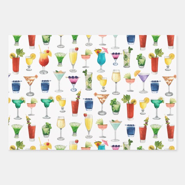 Vivid Watercolor Cocktail Pattern Tote Bag Wrapping Paper Sheets (Front)