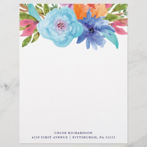 Vivid  Watercolor Floral Bouquet Letterhead