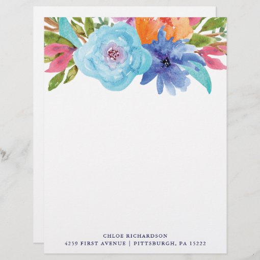 Vivid Watercolor Floral Bouquet Letterhead Zazzle