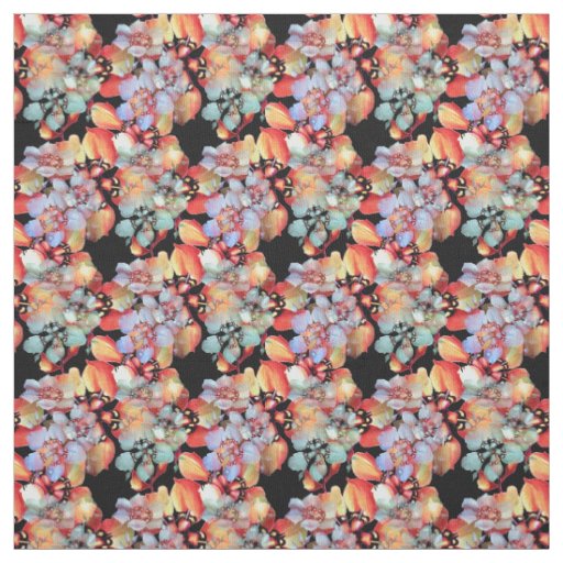 Vivid Watercolor Floral Fabric on Black