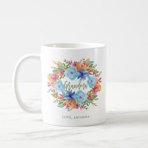 Vivid  Watercolor Floral Wreath for Grandma Coffee Mug