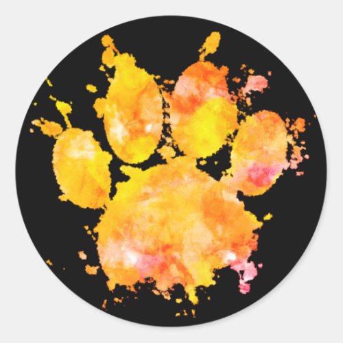 Vivid Watercolor Splash Dog Paw Print Classic Round Sticker