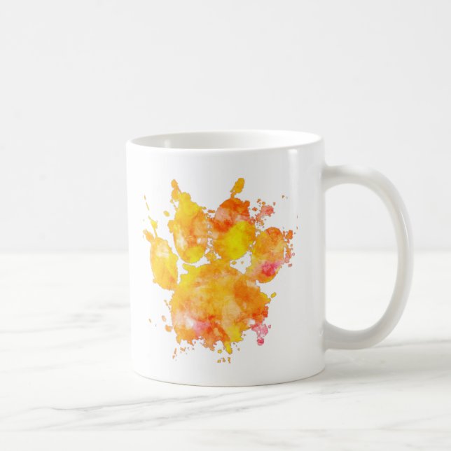 Vivid Watercolor Splash Dog Paw Print Coffee Mug (Right)