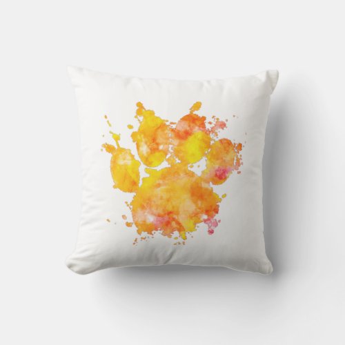 Vivid Watercolor Splash Dog Paw Print Throw Pillow