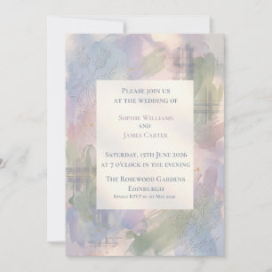 Vivid Watercolour Thistle Tartan Wedding Invitation