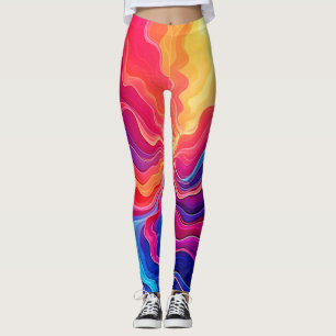 Vivid Waves: Abstract Neon Energy Flow Art Leggings