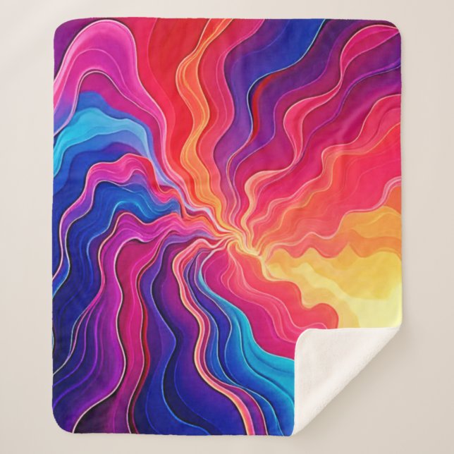 Vivid Waves: Abstract Neon Energy Flow Art Sherpa Blanket (Front)