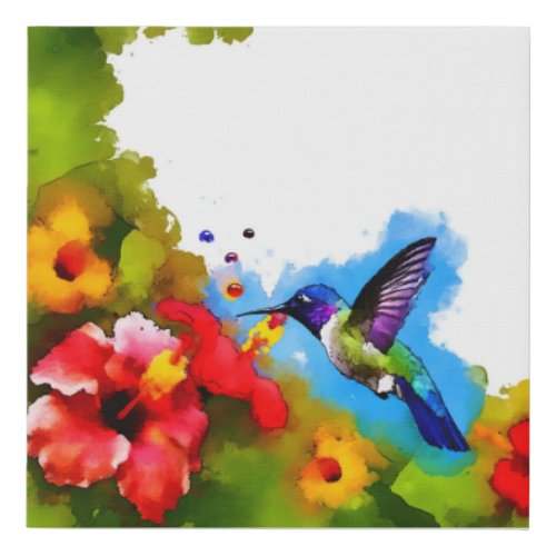 Vivid Whirl of Hummingbirds _ Watercolor Faux Canvas Print