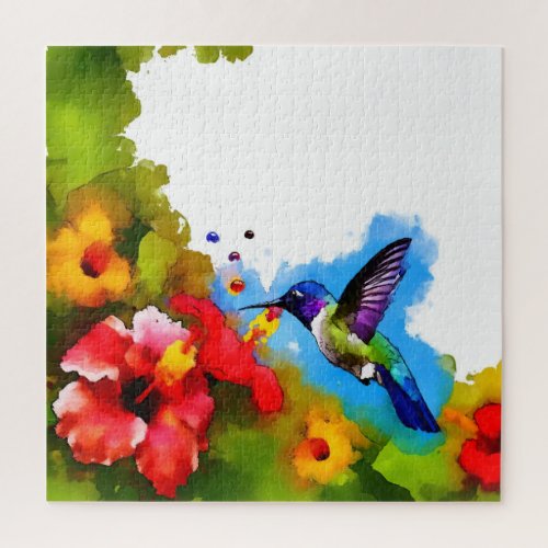 Vivid Whirl of Hummingbirds _ Watercolor Jigsaw Puzzle