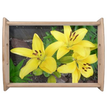 Vivid Yellow & Green Lily Photo Designed Serving Tray by ScrdBlueCollectibles at Zazzle