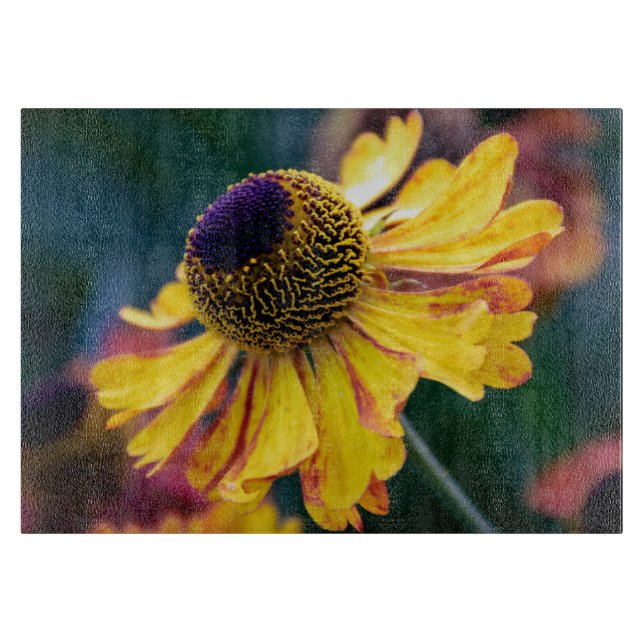 Vivid Yellow Helenium with Purple Center Cutting Board (Front)